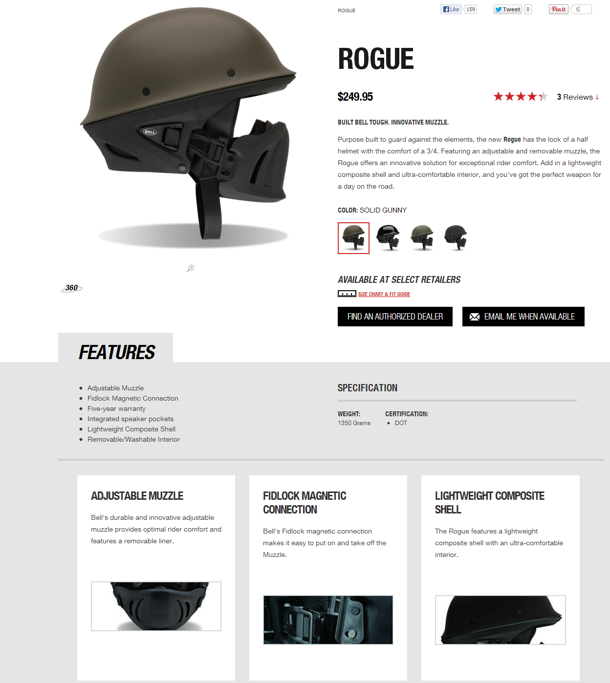 Rogue Bell Motorcycle Half Helmet Bell Helmets