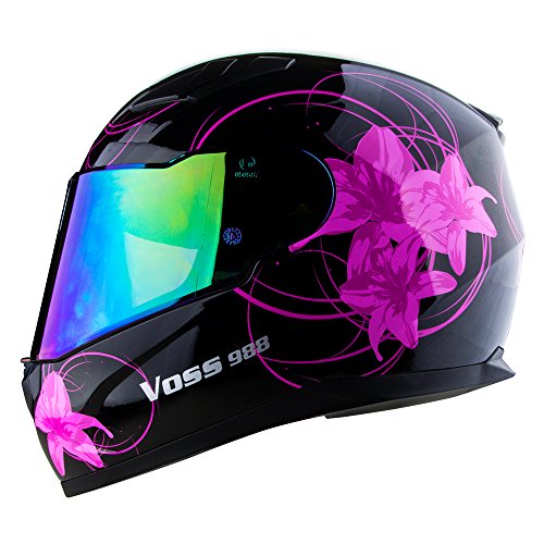 Voss 988 Moto1 Lily Graphic Street Full Face Helmet with Drop Down