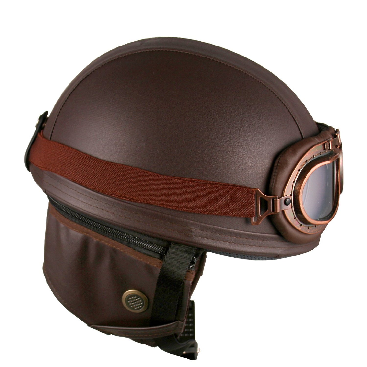 1 Leather Brown Motorcycle Goggles Vintage Garman Style Half Helmets