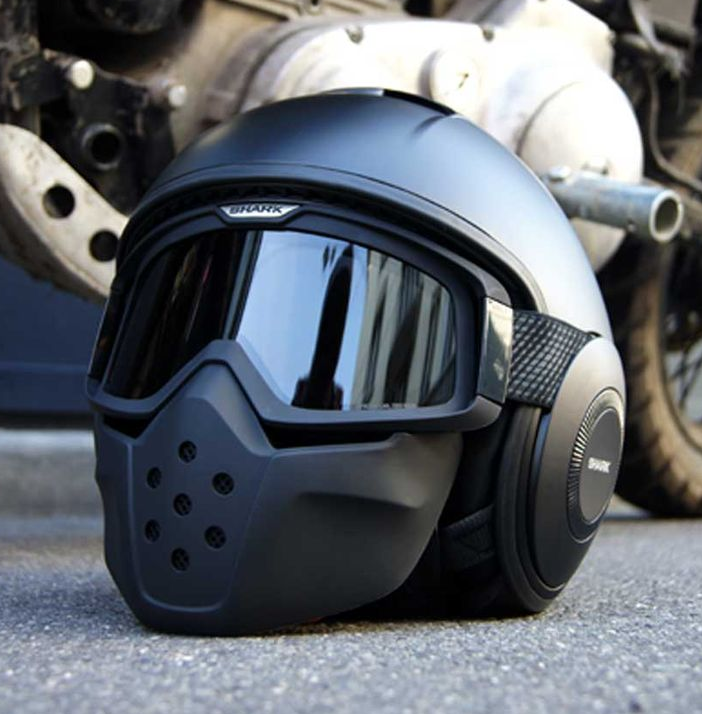 shark raw motorcycle helmet on ground - Badass Helmet Store