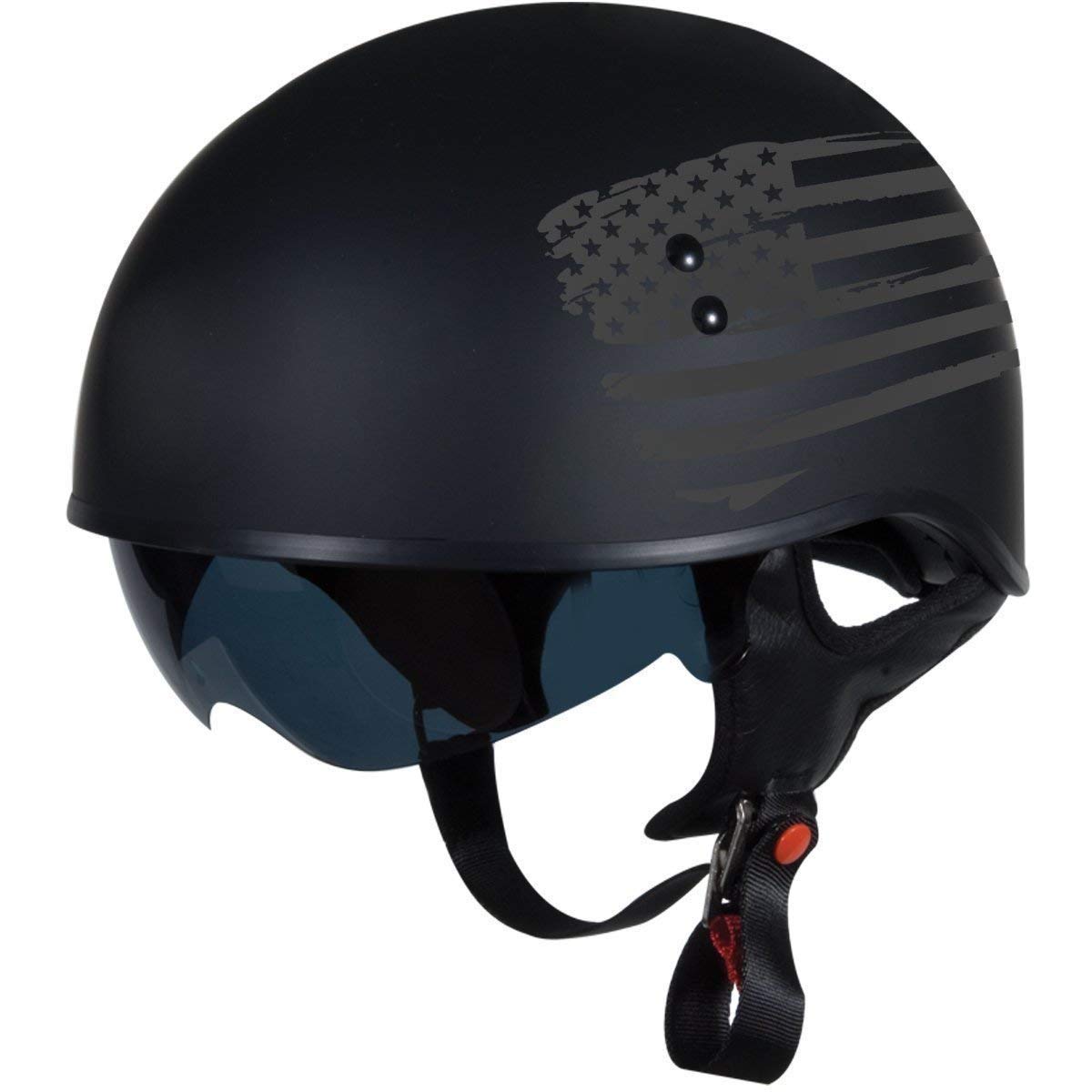 G-AVERIL Carbon fibre Half Motorcycle Helmet Cruiser Micrometric Buckle DOT Certified Bright Black 