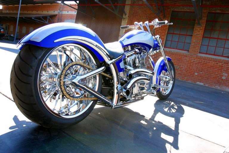 El Diablo II blue silver built by West Coast Choppers WCC of U.S.A.
