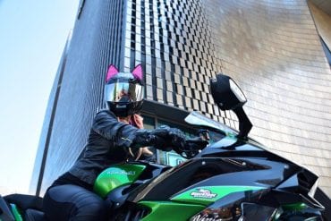 Cat Ear Helmet Upgrade attached to helmet and ready for test drive
