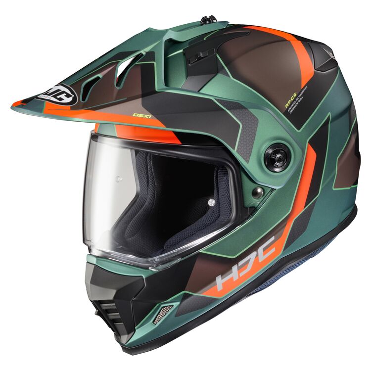 HJC DS-X1 Synergy Helmet in Green/Orange/Brown
