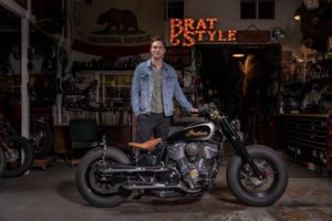 The Brat-Style Indian Super Chief Limited tricked out for actor Nicolas Hoult, modded out by Brat-Style founder Gō Takamine: side view with Hoult