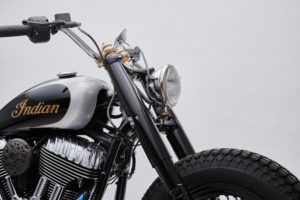The Brat-Style Indian Super Chief Limited tricked out for actor Nicolas Hoult, modded out by Brat-Style founder Gō Takamine: studio side view closeup