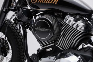 The Brat-Style Indian Super Chief Limited tricked out for actor Nicolas Hoult, modded out by Brat-Style founder Gō Takamine: studio side view closeup