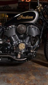 The Brat-Style Indian Super Chief Limited tricked out for actor Nicolas Hoult, modded out by Brat-Style founder Gō Takamine: side view of engine