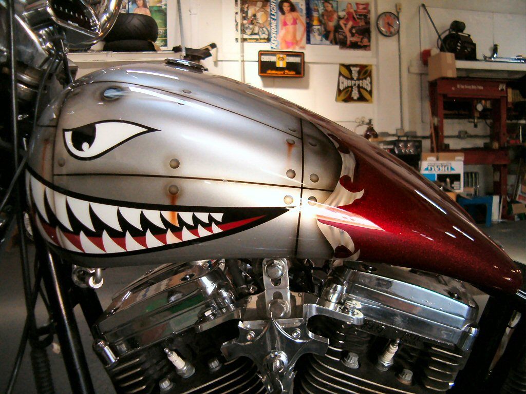 Aircraft custom artwork on a motorcycle petrol tank