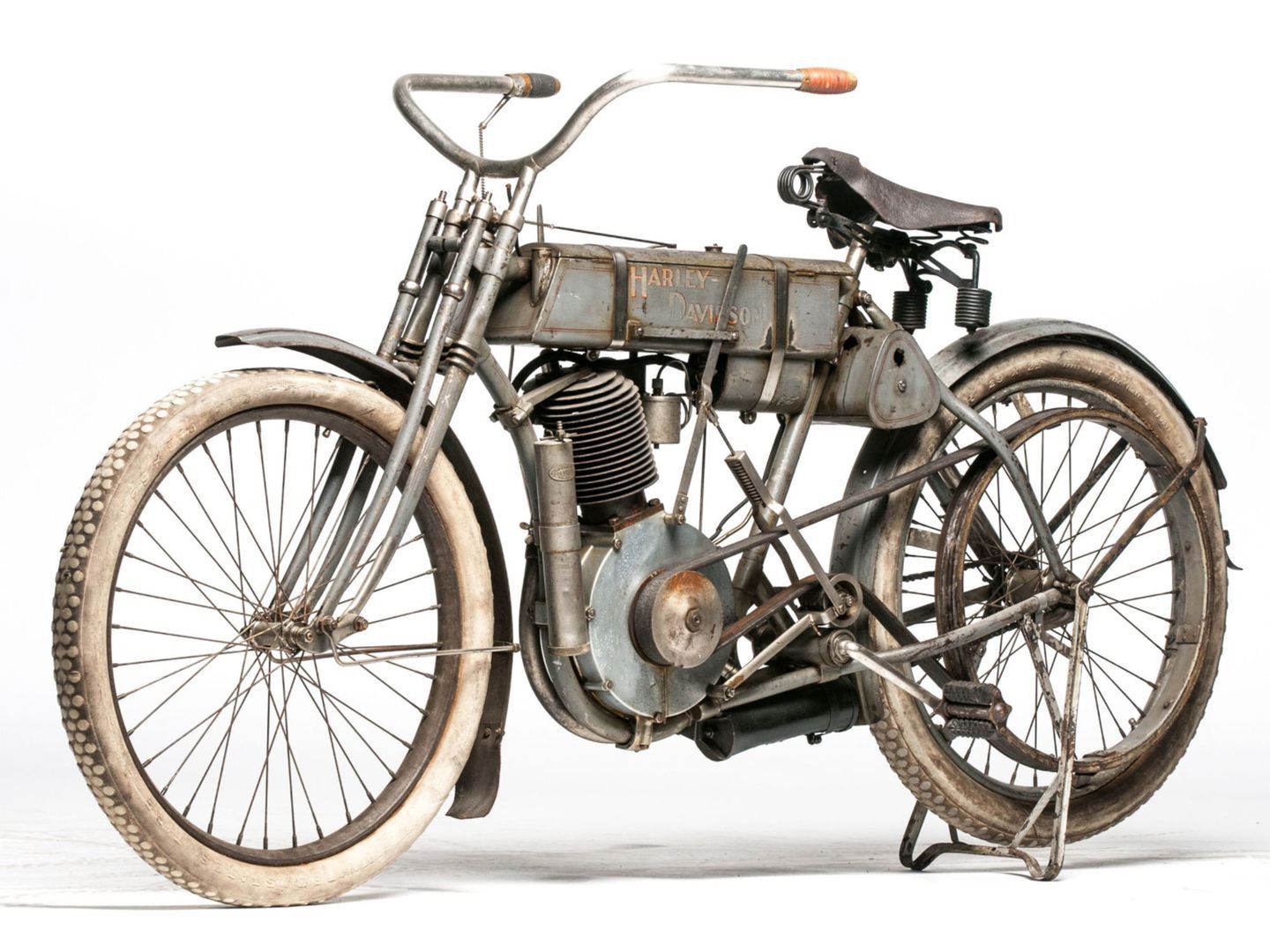 A 1907 Harley-Davidson Strap Tank motorcycle