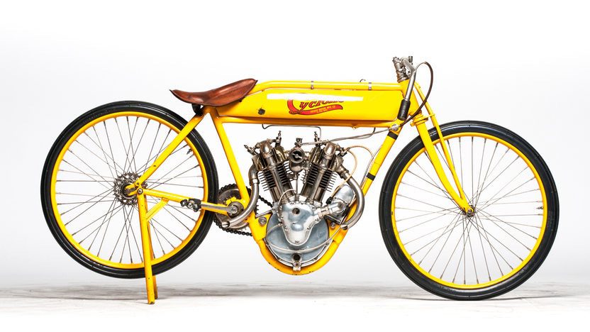 A 1915 Cyclone Board Tracker motorcycle once owned by Steve McQueen