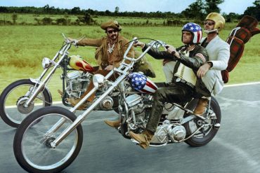 A scene from the 1969 Easy Rider Movie showing two harley choppers