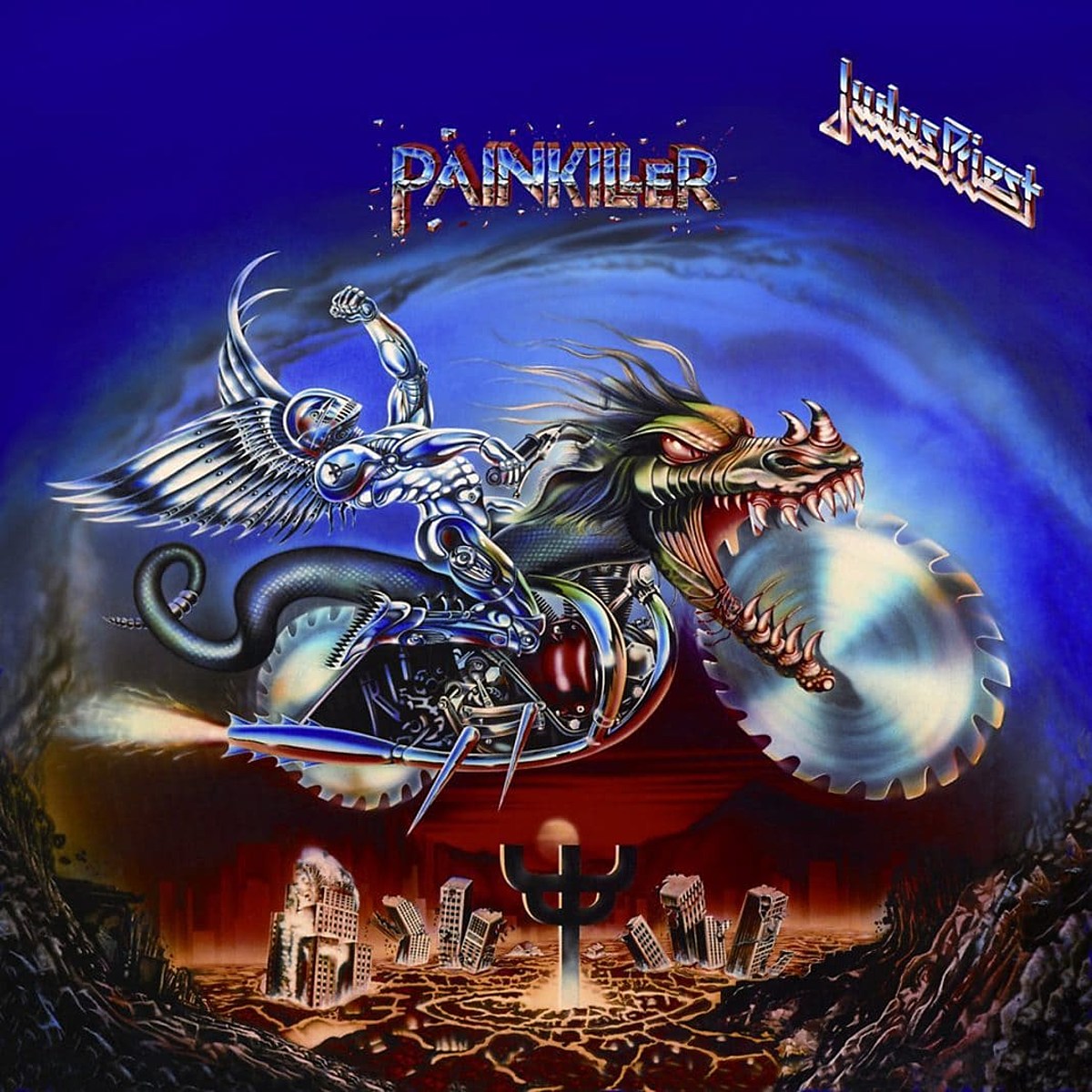 Cover art of 1990 album Painkiller featuring a fantasy motorcycle