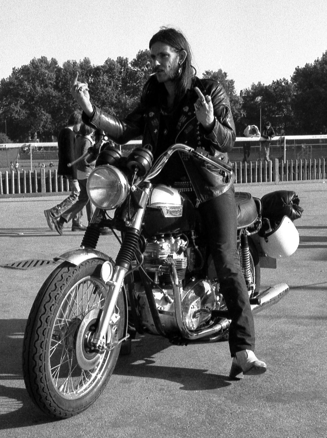 Lemmy Kilmister on a Triumph Bonneville
