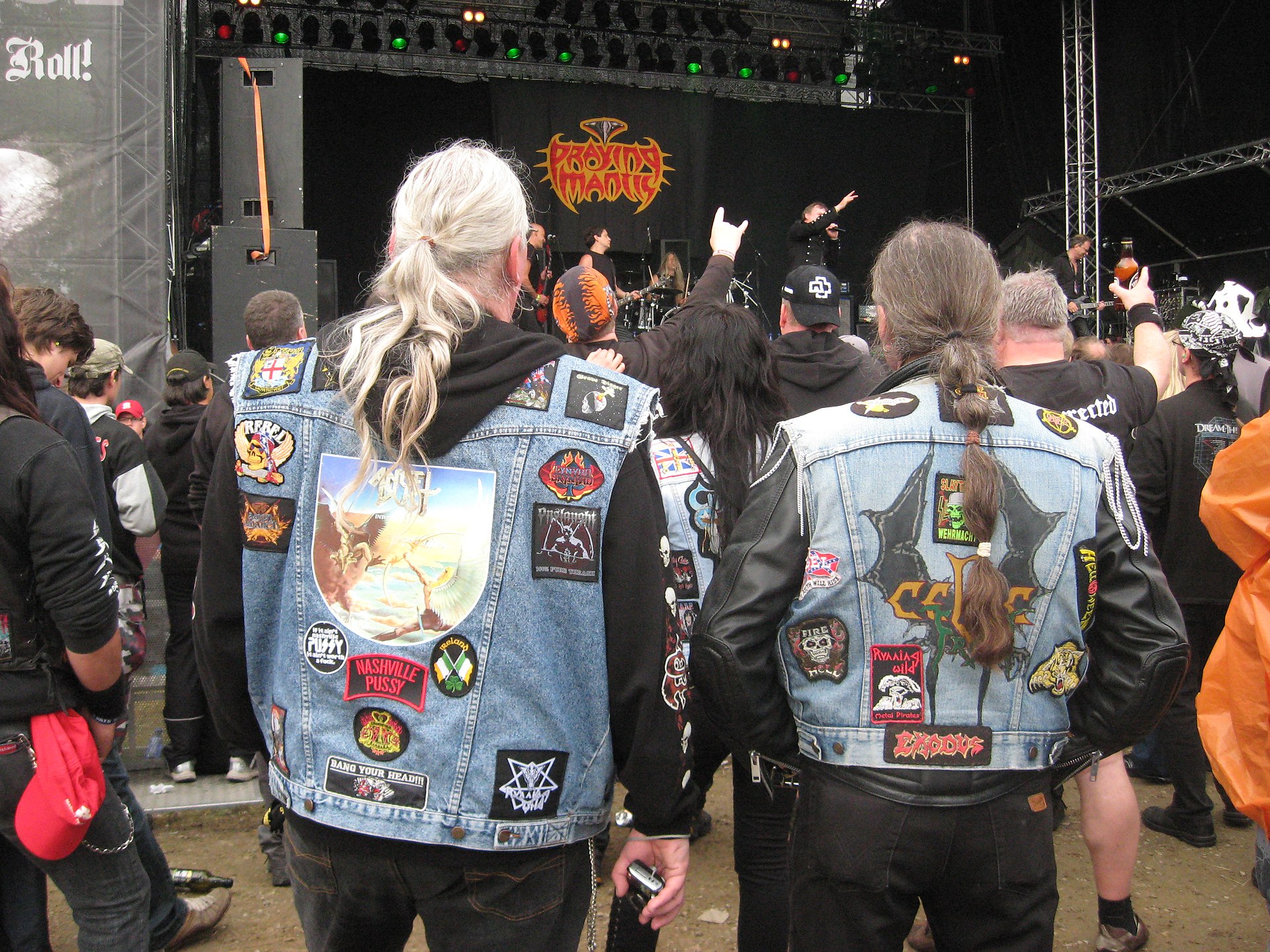 Patch vests at a concert by Praying Mantis