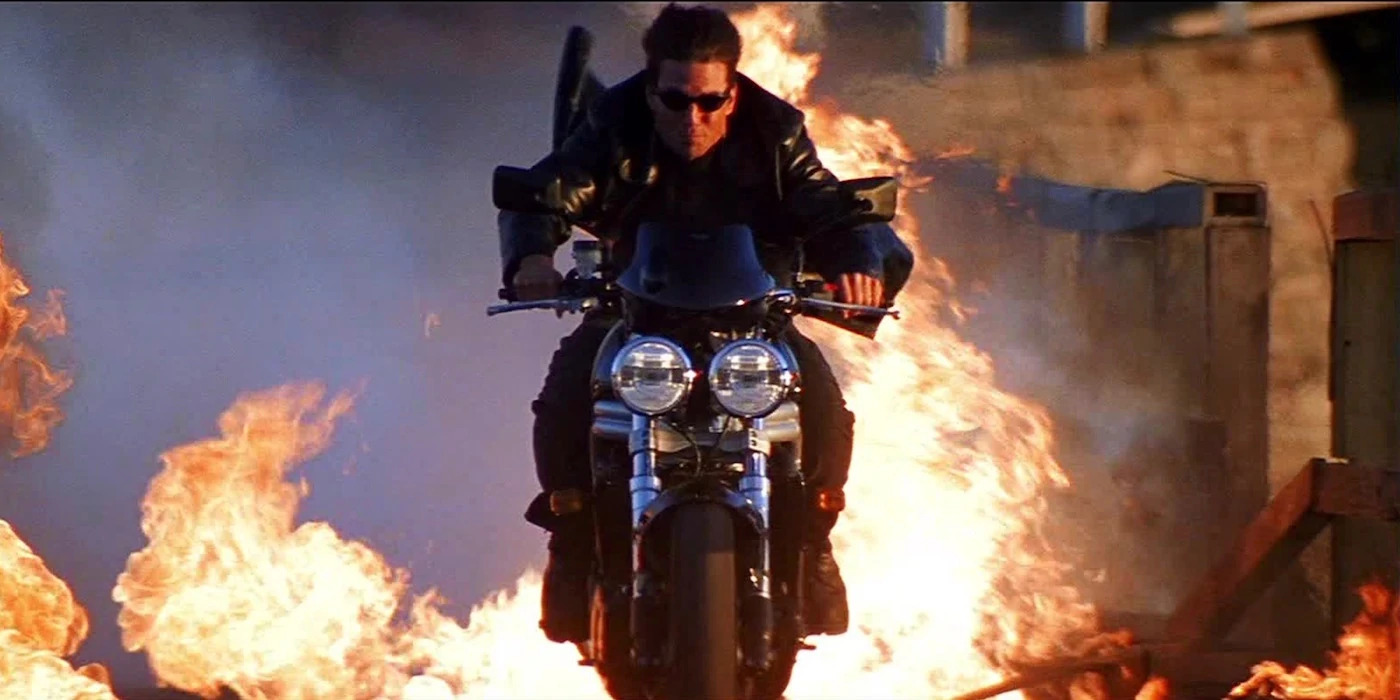 Tom Cruise on motorcycle in Mission: Impossible 2