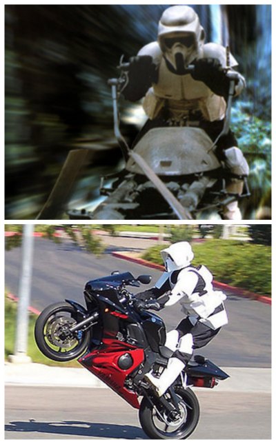 Biker Scout full gear now and then